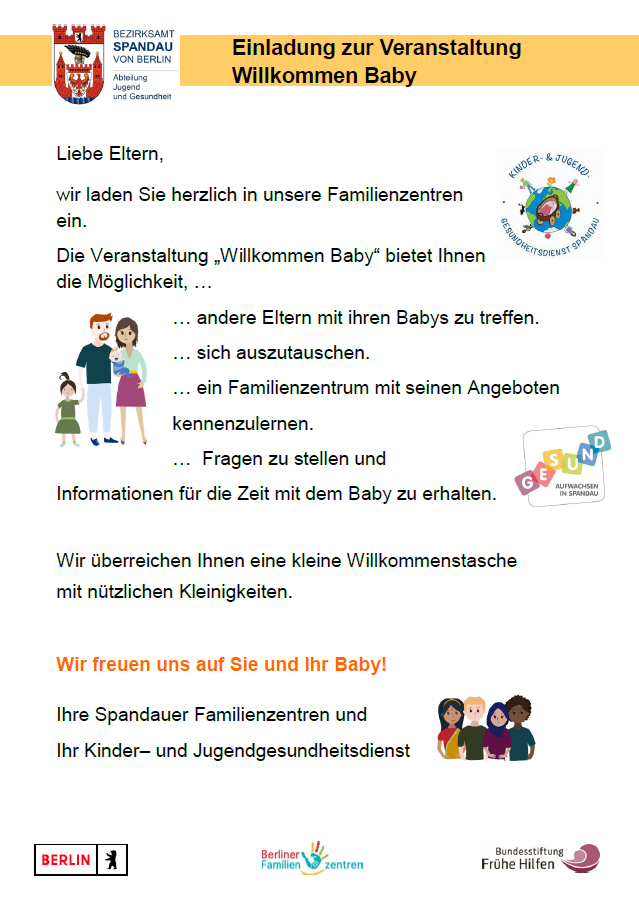 Bild des Flyers mit der Einladung zur  Veranstaltung Willkommen Baby